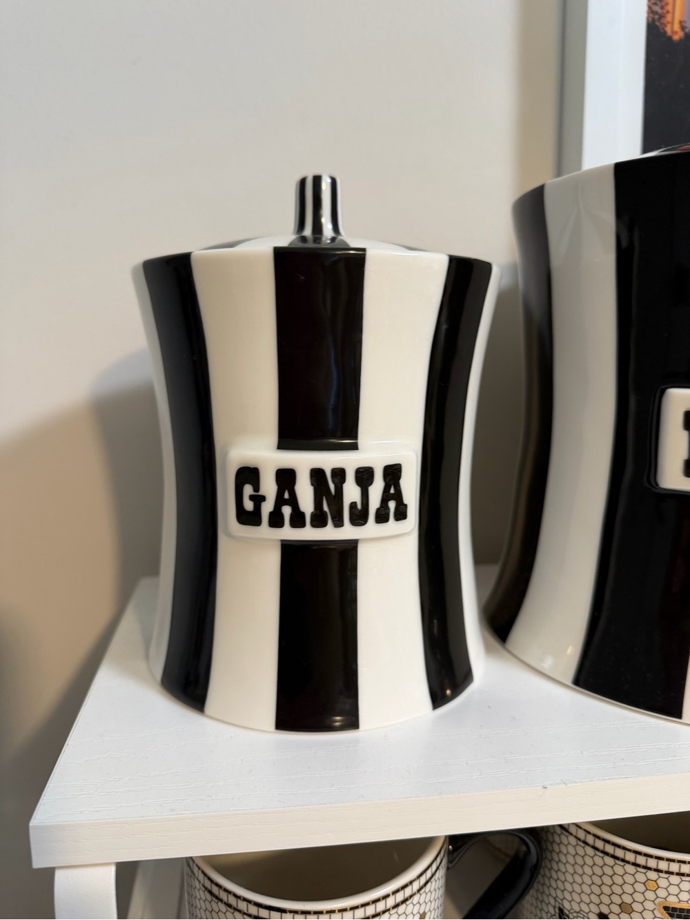 Jonathan Adler Black and White 'GANJA' Ceramic Canister